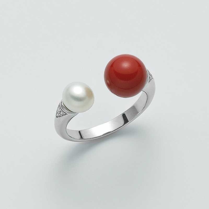 Miluna - Anello Perla e Sfera Corallo Rosso - Anelli - Miluna - Gioielleria Lucentini