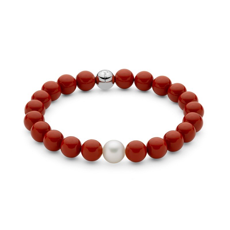 Miluna | Bracciale Elastico Perle e Pasta Di Corallo Rosso - Bracciali - Miluna - Gioielleria Lucentini