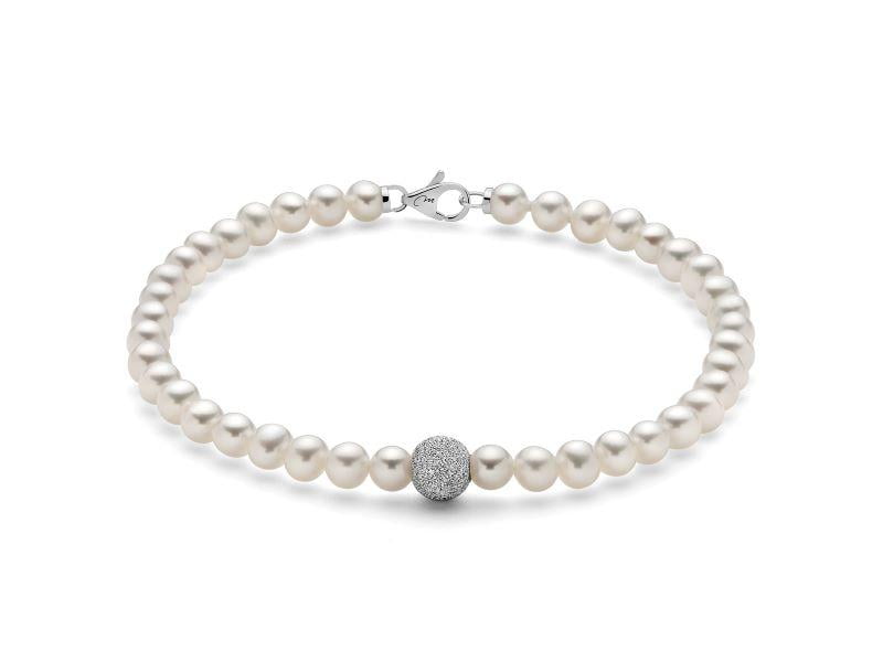 Miluna - Bracciale Di Perle Con Sfera Diamantata in Oro - Bracciali - Gioielleria Lucentini