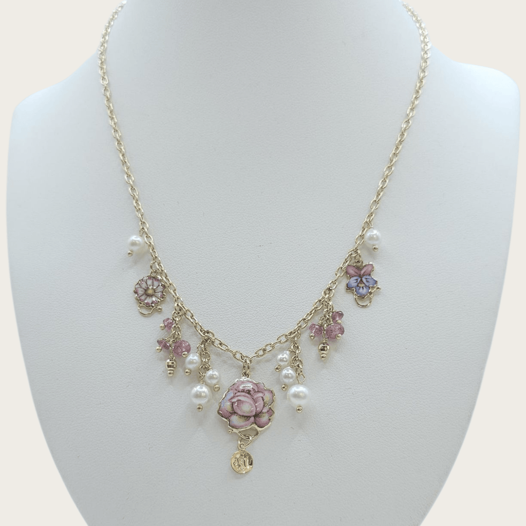 Gabriella Rivalta - Collana Con Fiori e Perle In Oro Dipinta A Mano - Collane - Rivalta - Gioielleria Lucentini