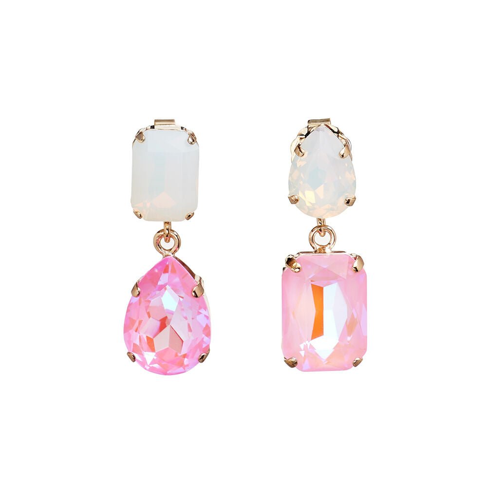 DelPia 2begold Orecchini Ovali Fronte-Retro Con Cristalli - Oro 18K E Argento 925 - Colore Rosa, Misura 12x27mm