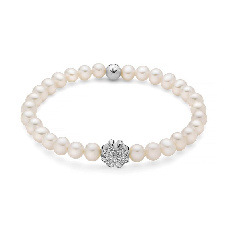 Miluna - Bracciale di Perle Con Quadrifoglio di Topazi Argento - Bracciali - Miluna - Gioielleria Lucentini