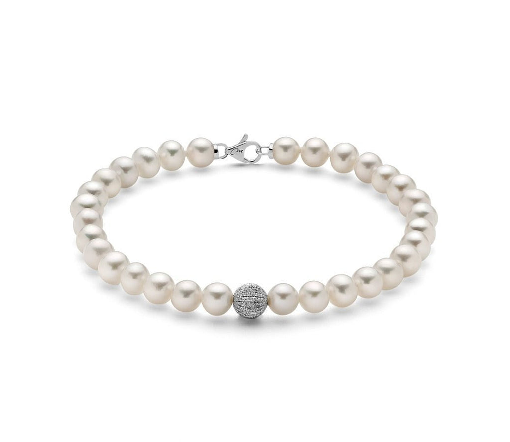 Miluna - Bracciale di Perle con Boule Diamantata Rigata - Bracciali - Miluna - Gioielleria Lucentini