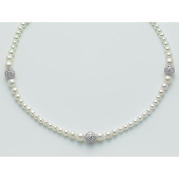 Miluna - Collana di Perle e Boule Diamantate Argento - Collane - Miluna - Gioielleria Lucentini